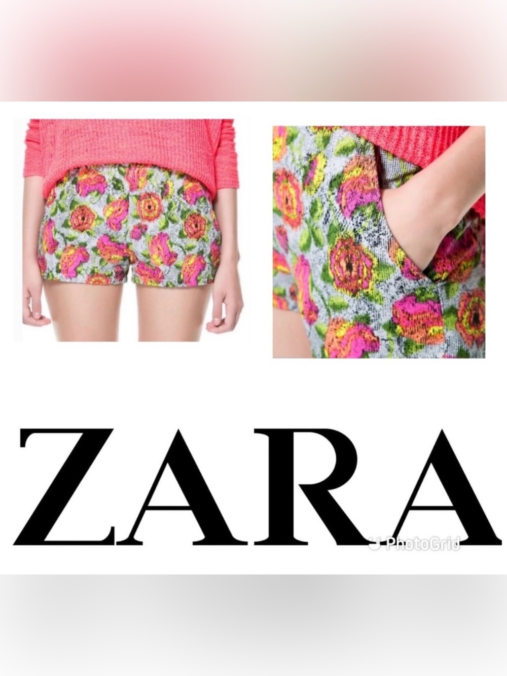 Zara Trafaluc Neon Floral Rose Shorts Size XS Country Cowgirl Rodeo Barbie